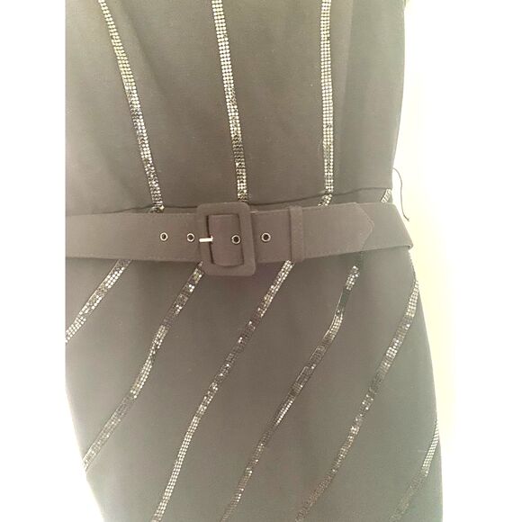 Cache Black Sheath Dress with Beaded Detail Cap Sleeves Formal LBD Sz 6 - Picture 6 of 9